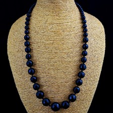 Authentic 297 Cts Earth Mined Black Spinel Round Shape Beads Necklace JK 54E303