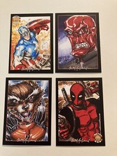 Captain America Red Skull Rocket Raccoon Deadpool 4 Sketch Card Print Set