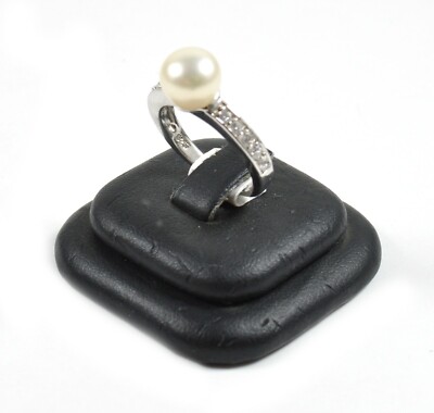 925 Silber Ring mit weißer Perle und Zirkonia Made In Italy