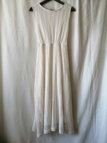 White sleeveless dress crochet lace style lined hippy festival core - Picture 1 of 5