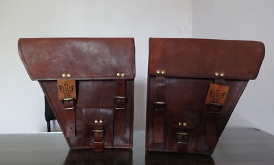 Brown Leather Side Pouch Panniers  Real goat Leather Motorcycle Saddle Bags 2