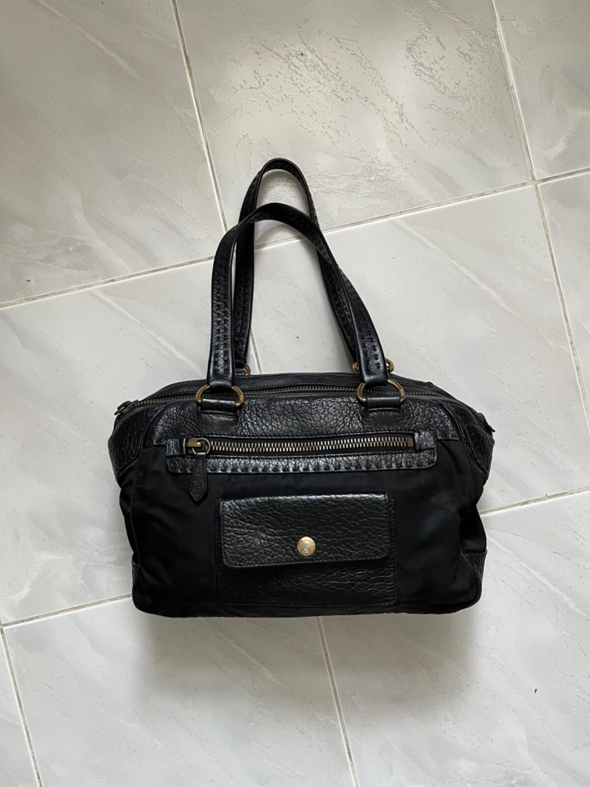 PRADA black leather and nylon Tessuto handbag authentic luxury
