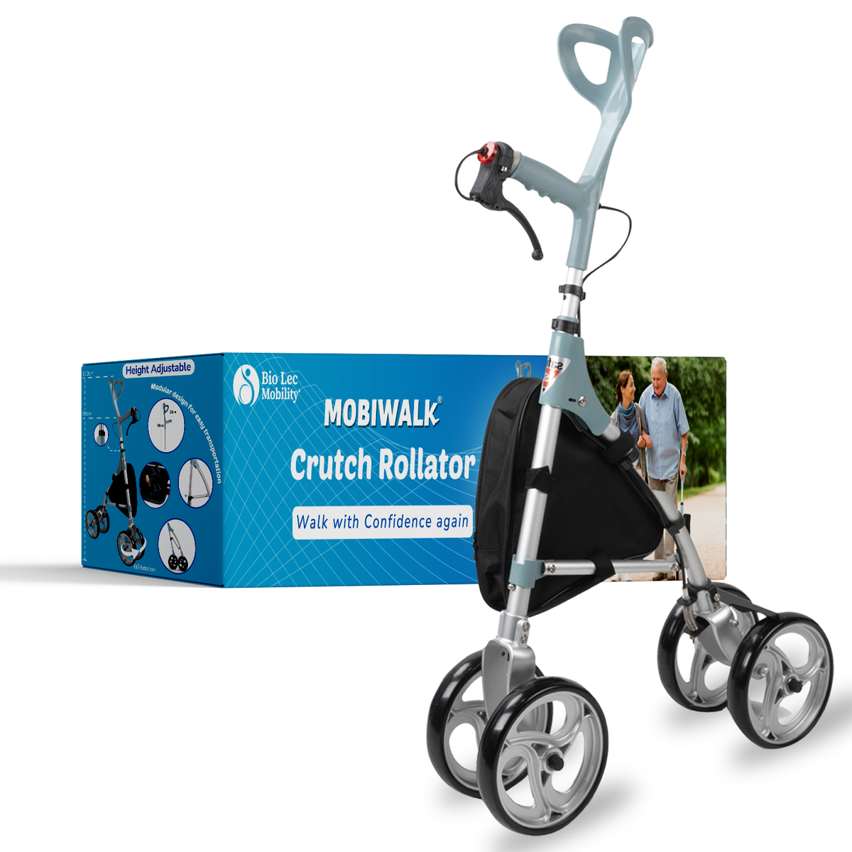MobiWalk® 4 Wheeled CRUTCH Rollator for Elderly | Adult