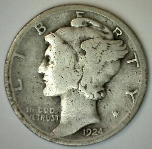 1924 S Silver Mercury Dime 10c Type Coin Very Good Circulated VG