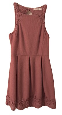 Rewind Light Pink Skater Dress Fit and Flare Womens Juniors Small Lace Open  Back | eBay