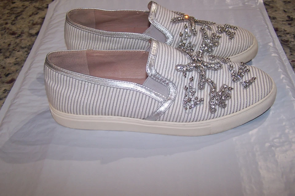 Antonio Melani 8M Silver Sneakers Slip On Shoes Striped Loafers Jeweled Starfish - Image 4 of 4