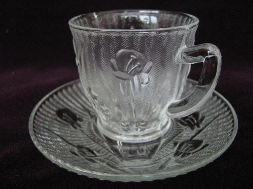 Jeanette Glass Iris & Herringbone Crystal Demitasse Cup/Saucer Set(s)