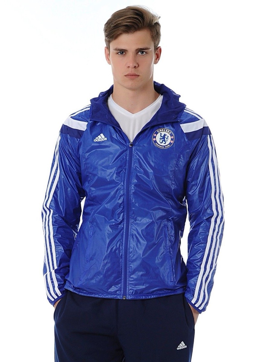 Rare Chelsea Adidas Anthem Hooded Nylon Glanz Jacket Large