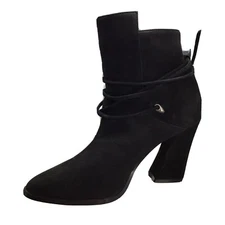 Colin Stuart 112-401-093 Ankle Booties Black Suede Harness Coma Heel Size 9 