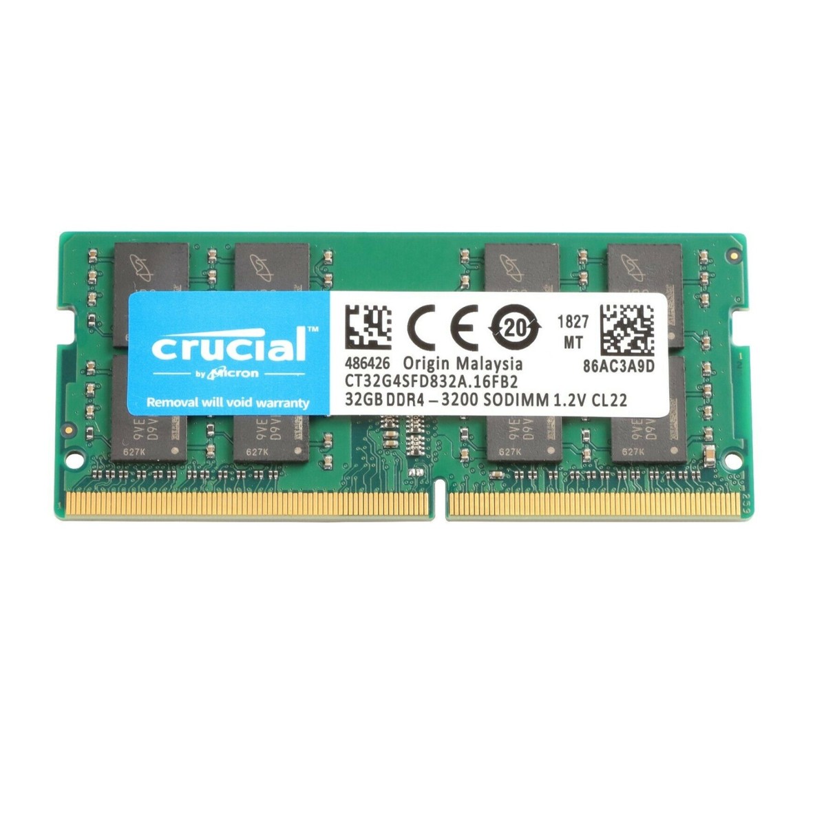 メモリー SODIMM Crucial 3200MHz 64GB(32x2) Crucial 64GB Kit (2x 32GB) DDR4 3200Mhz SODIMM 260Pin Memory