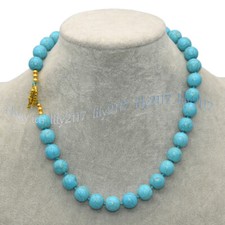 Round Blue Turquoise 8/10/12/14mm Gemstone Smooth Beads Necklaces 14-50 inches