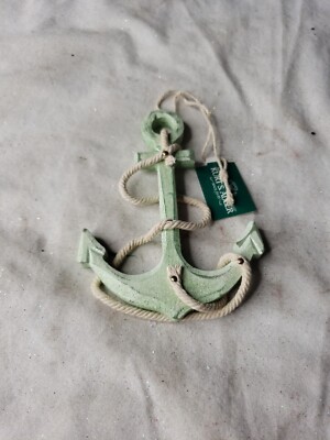 NEW Kurt Adler Wooden Sea Green Anchor Ornament Coastal Beach