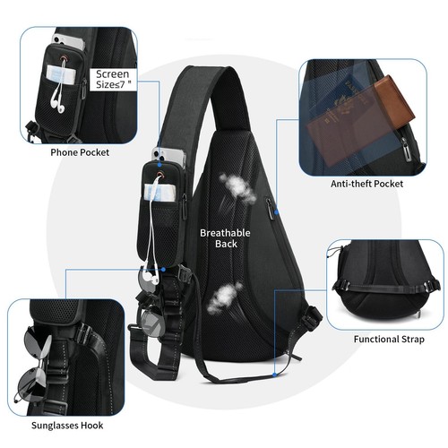 Bolso Bandolera para Hombre Mochila Bandolera, 8 Bolsillos Mochila Eslinga Para Hombre Bolso Bandolera,... - Imagen 4 de 6