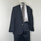 1970s Mens 43R 47" Tweed Blazer Sport Coat Suit Jacket Navy Blue 2 Btn Wool USA*