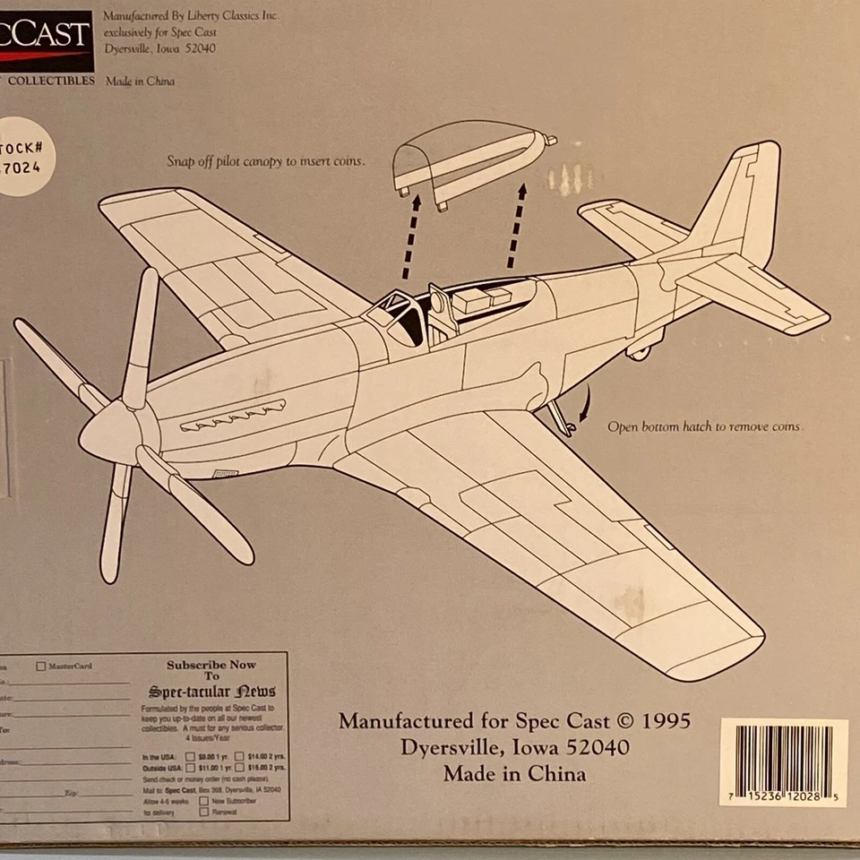 SpecCast North American P-51D Mustang Die Cast Metal Collector Bank "Doc Watson" — 第 4/4 张图片