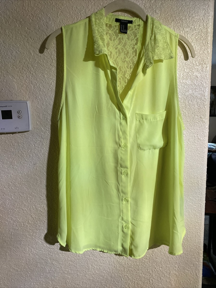 Forever 21 Neon Yellow Sheer Sleeveless Top Size M NWOT | eBay