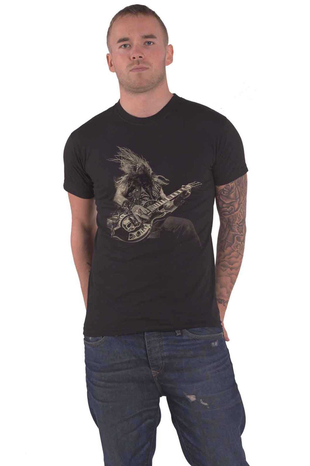 Zakk Wylde Official Men's Black T-Shirt with Z Icon Guitar Stance Logo for Rock Fans