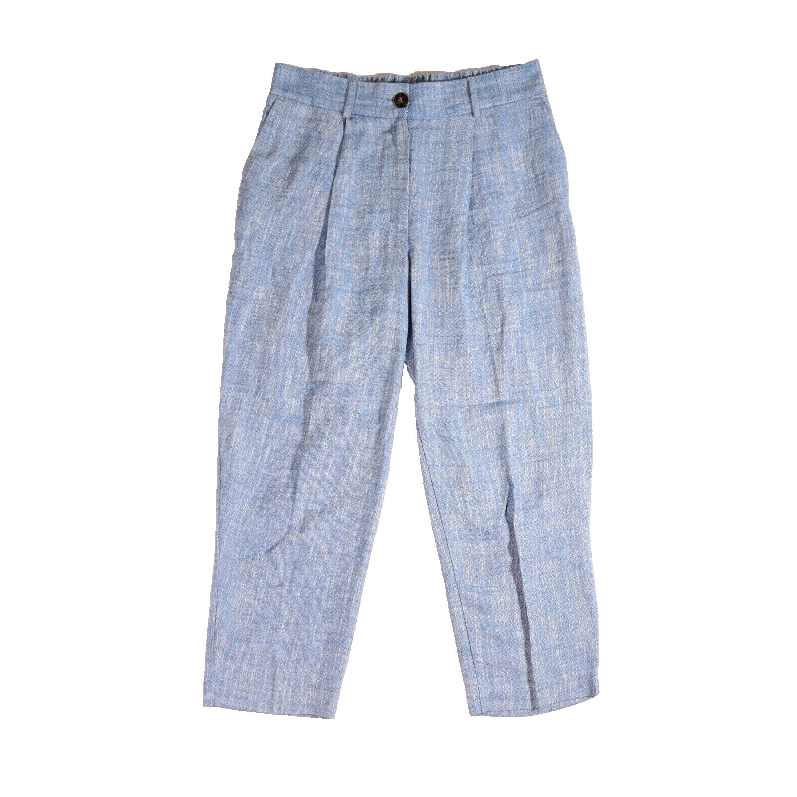 M&S Linen Blend Chambray Trousers Blue UK 10 Short Capri Length 23