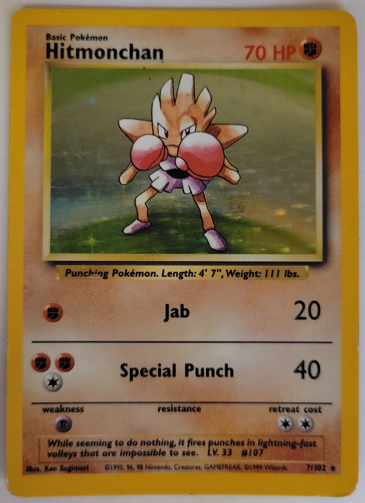 Hitmonchan 007/102 Base Set Holo unlimited LP 1999