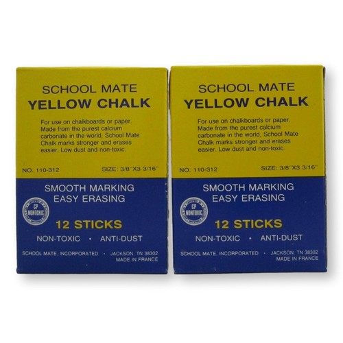 Vintage School Mate Yellow Chalk 2 Boxes 48 Sticks Non-Toxic Low Dust - Picture 2 of 6