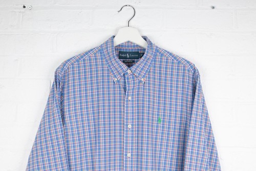 Camicia Ralph Lauren uomo grande personalizzata blu check bottoni manica lunga - Foto 2 di 11