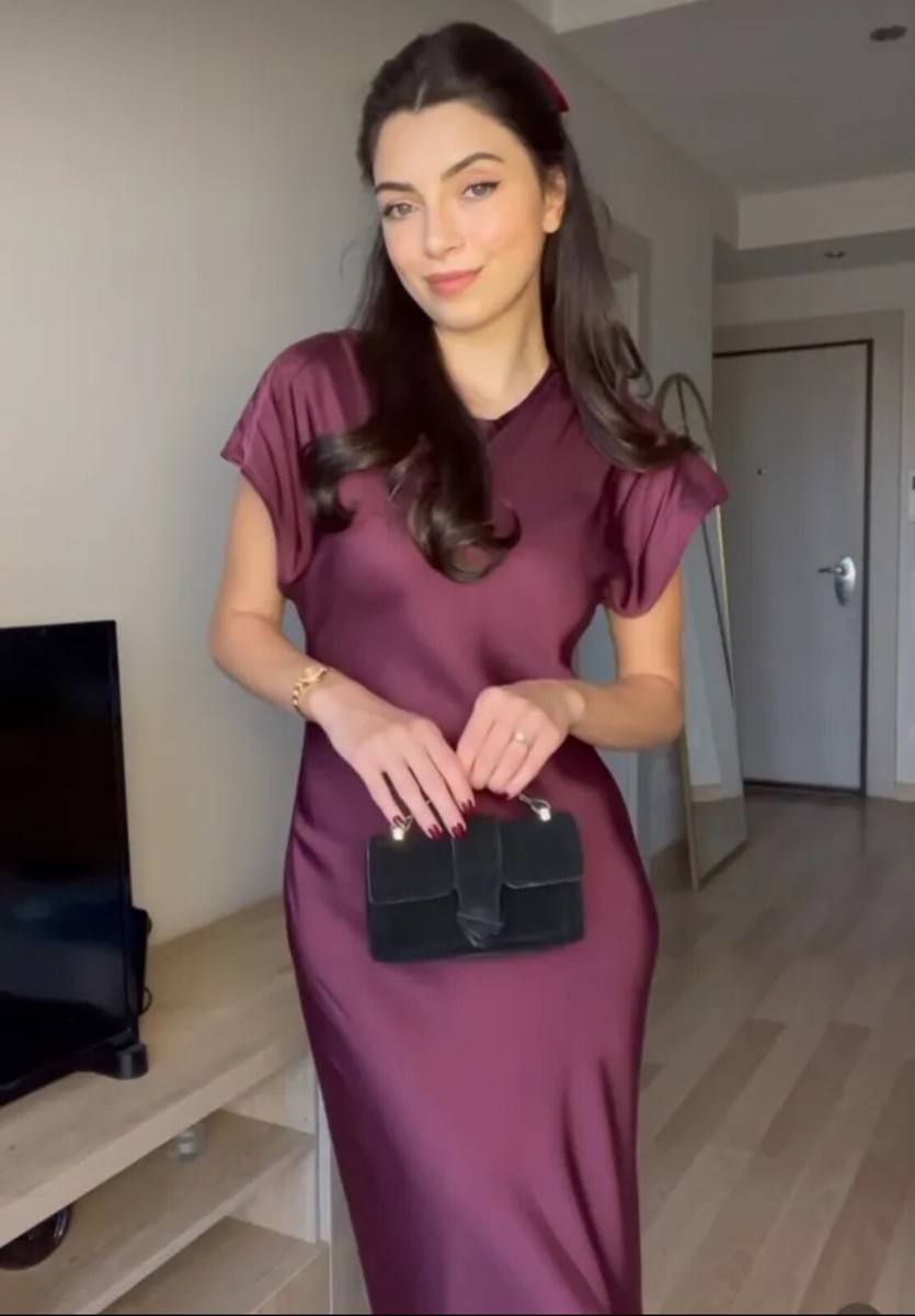 Midi Dress Zara Robe Satin NWT Zara Teal Satin Effect V-Neck Midi