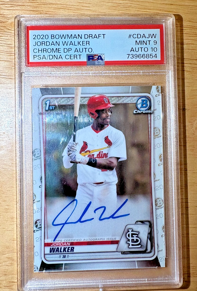 2020 Bowman Draft Jordan Walker Chrome 1stDP Auto 10 #CDAJW Mint 9 PSA/DNA Cert.