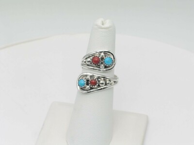 Native American Adjustable Sterling Silver & Multi Stone Navajo Handmade Ring