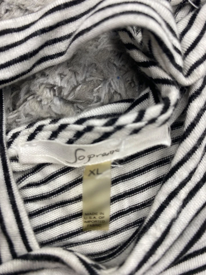 Blusa Soprano Top Mujer XL Negra Blanca Rayas Sin Mangas Fluida Entrecruzada Foto 3 de 4