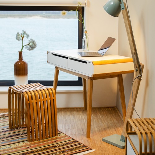 Schreibtisch mit Schubladen, Holz Computertisch, Schminktisch abgerundet, Tisch - Bild 2 von 8