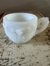 Antique Victorian Early 1900s Milk Glass Toy Cup Wild Rose Decor