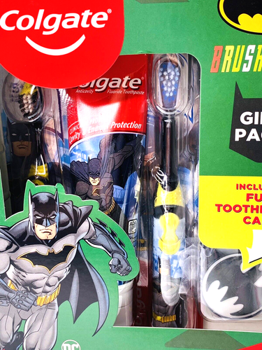 NIB Colgate Batman Gift Pack Manual & Powered Toothbrush Toothpaste Cap Exp 2022 - Picture 3 of 8