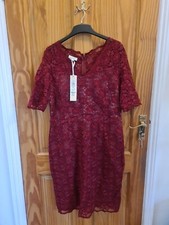 BNWT Kaliko Burgundy Red Floral Lace Dress With Taupe Slip UK 14