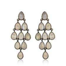 Black Rhodium 925 Silver Wedding Designer Chandelier Moonstone Earrings