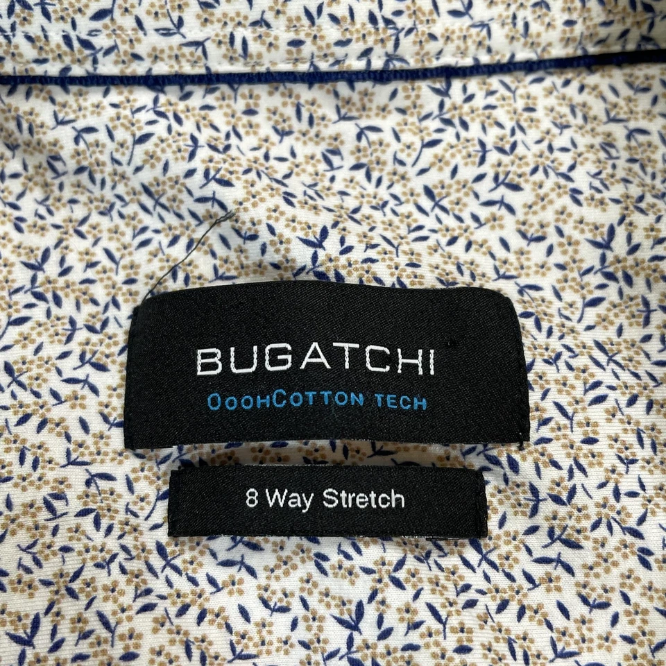 Bugatchi Shirt Mens 2XL Sand Blue Floral OoohCotton Tech Short Sleeve Casual - Image 4 of 4