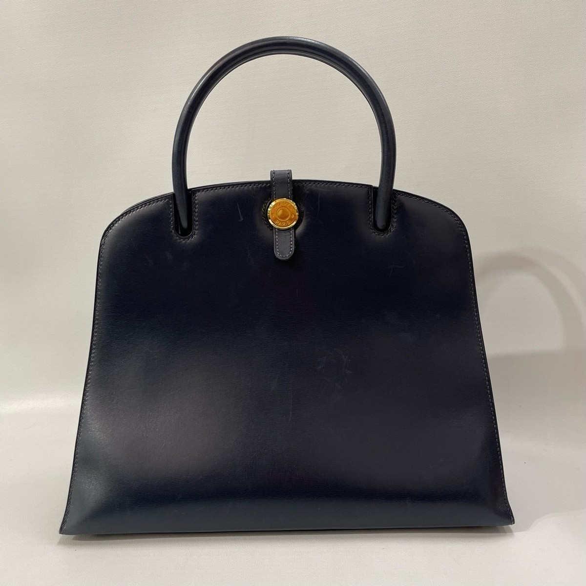 Hermes Medium Navy Box Leather Top Handle Bag For Women | eBay