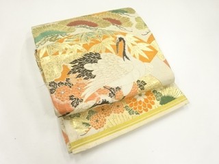 43992# JAPANESE KIMONO / MARU OBI / WOVEN CRANE & KIKU