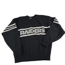 Vintage Cliff Engle NFL Raiders Wool Blend Sweater Mens Medium Black USA Made