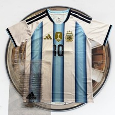 Messi 10 Adidas Argentina World Cup 2022 Champions Jersey White Blue Mens M NWT