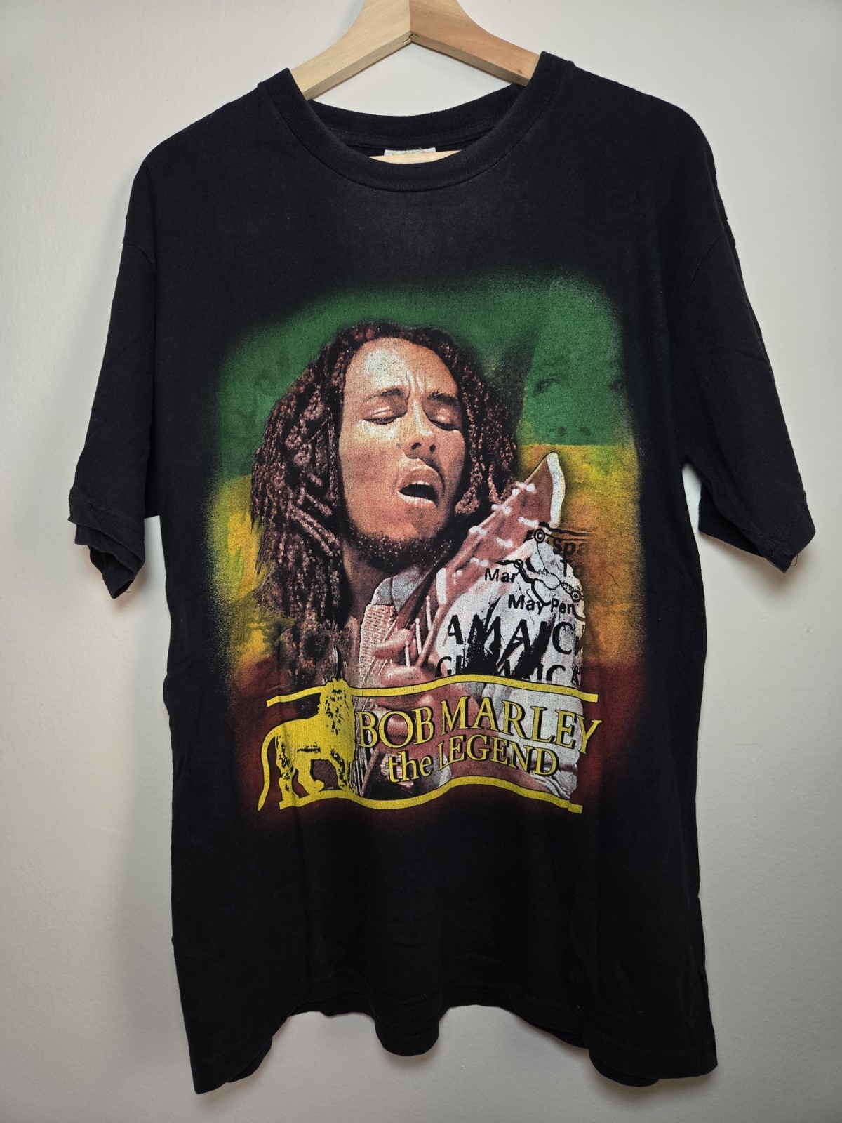 Vintage 90s Bob Marley The Legend Jamaica Zion Rap Black T-shirt Sz XL