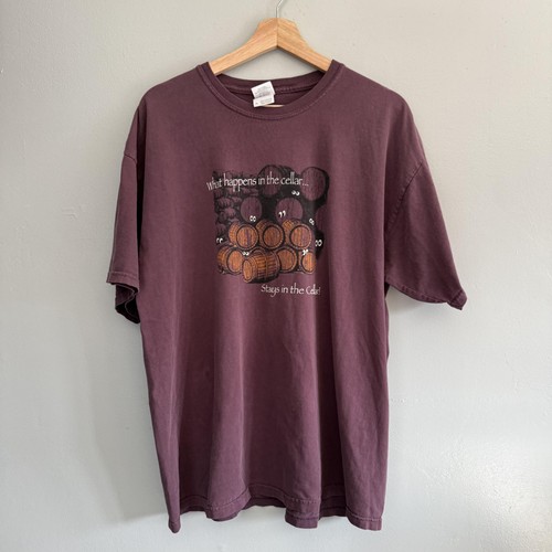 What Happens In The Cellar Shirt Mens XL Purple Wine Funny Graphic Tee