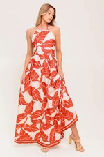 First Glance Red Woven Midi Dress