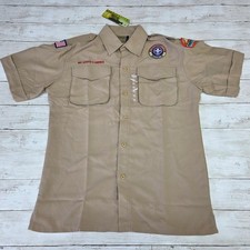 Boy Scouts of America BSA Uniform Shirt Tan Youth XL Patches Short Sleeve New
