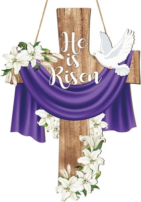 He is Risen Easter Decoration Wood Door Wall Signs, Wooden Large, Rise 