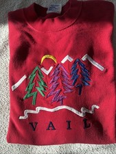 Vintage 90s Vail Colorado Sweatshirt Mens M Red Embroidered Ski trees 