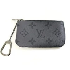 LOUIS VUITTON M80905 Pochette Cle Coin Case Key Ring Black Monogram Silver