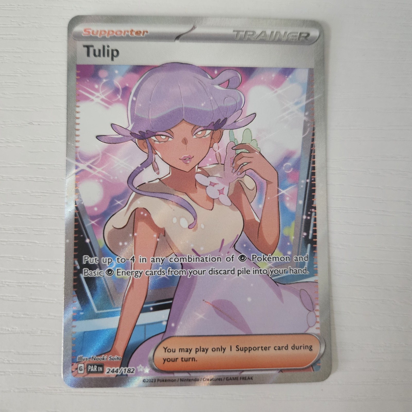 Pokémon TCG Tulip Paradox Rift Trainer Holo Ultra Rare Full Art 244/182