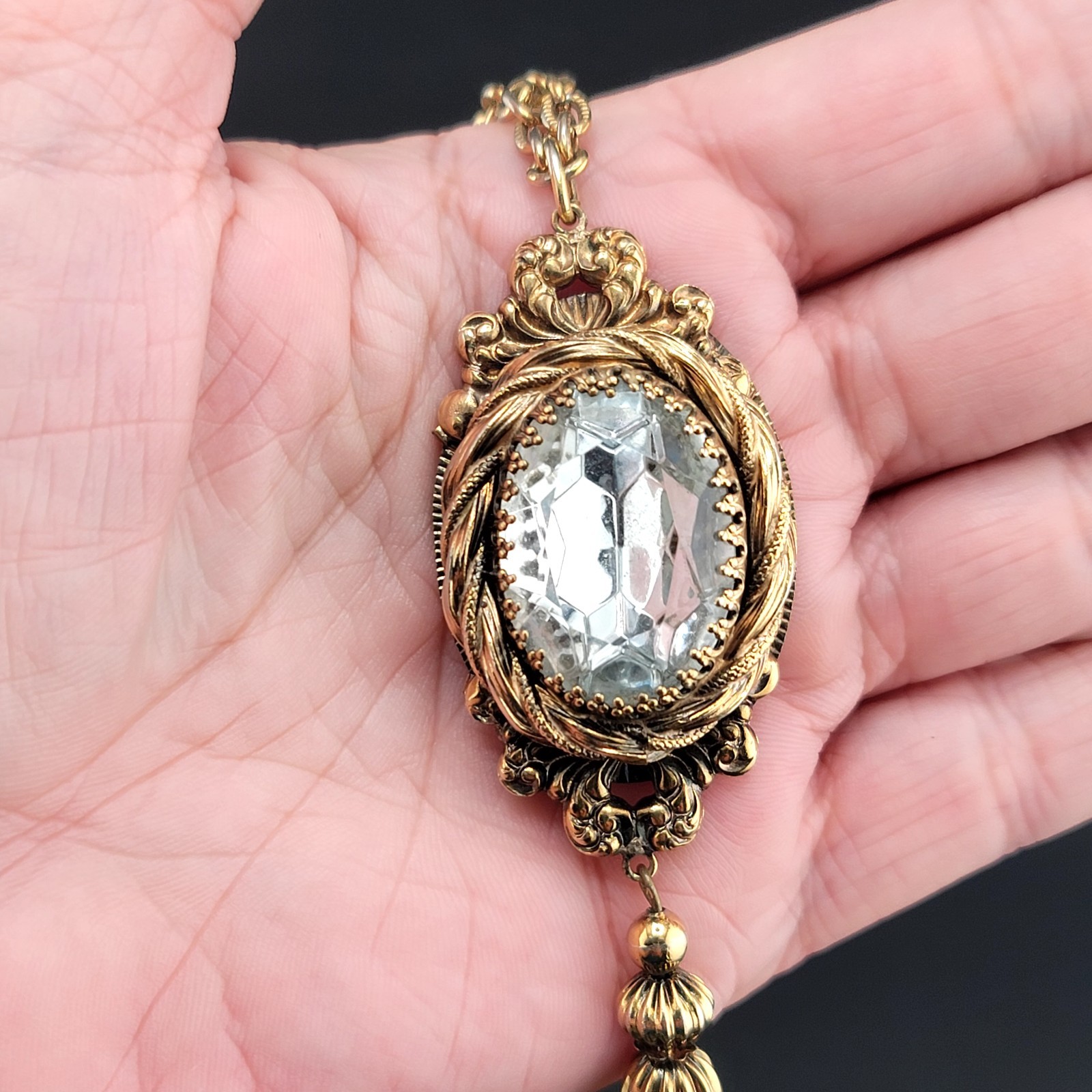 Vtg Pendant Necklace 23" Chain Large Rhinestone w… - image 3