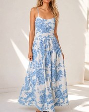 Olivaceous Coastal Blooms Maxi Dress Size S