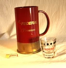 Vintage Federal  “Premium” Ammunition BIG SHOT Mug & Shotshell Shot Glass & Pin